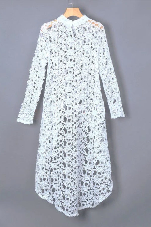 White Crochet Lace Cutout Long Sleeve Top