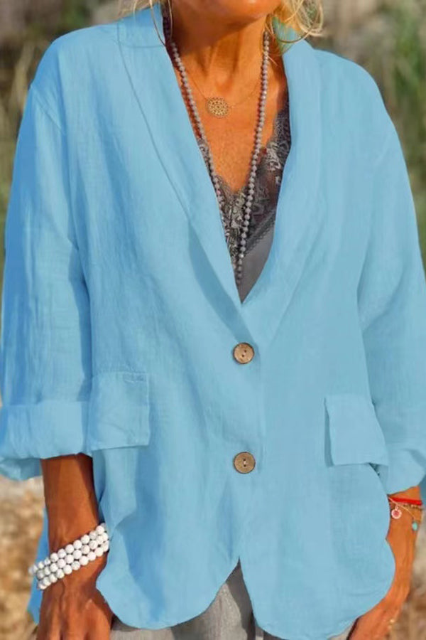 Linen Cotton Blend Long Sleeve Lightweight Blazer