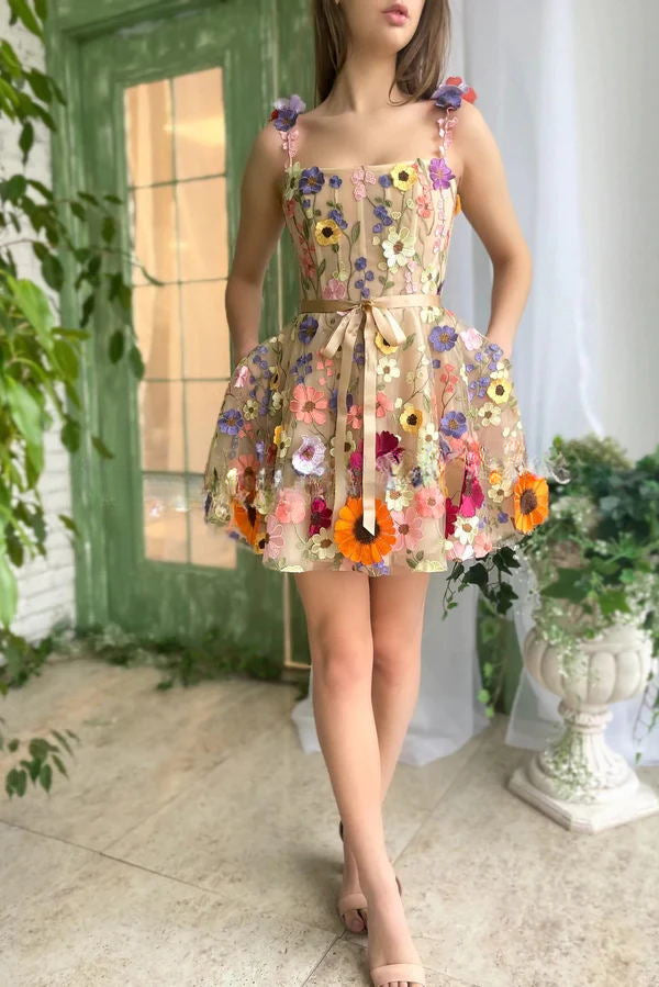 Like A Fairy Embroidery Floral Applique Prom Mini Dress