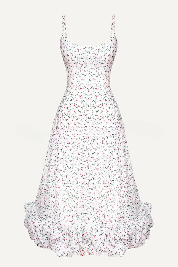 Spotlight Delight Floral Print Flounce Bustier Banquet Party Midi Dress