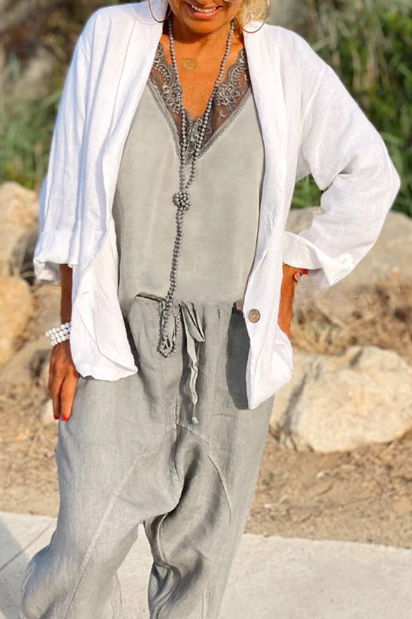 Linen Cotton Blend Long Sleeve Lightweight Blazer