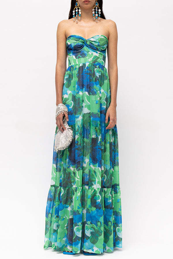 Vacation Colour Palette Floral Twist Bust Off Shoulder Maxi Dress