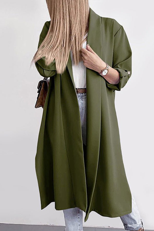 Solid Lapel 3/4 Sleeve Slit Cardigan
