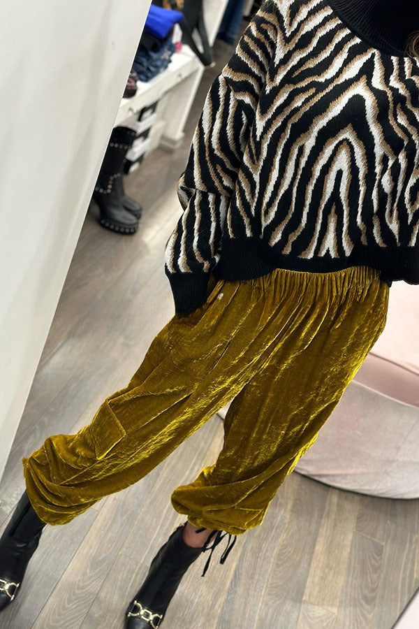 Small Town Romance Velvet Pocketed Elastic Waist Joggers