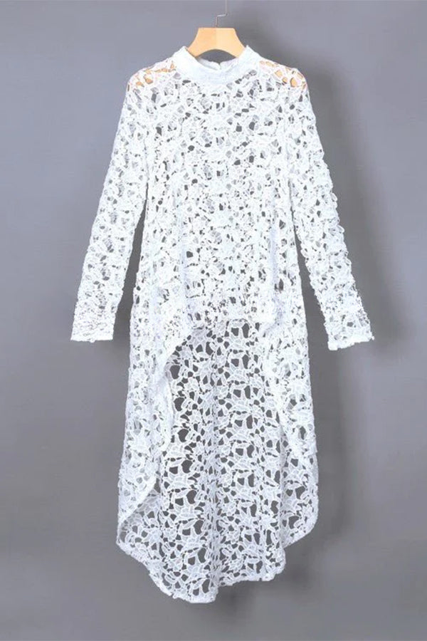White Crochet Lace Cutout Long Sleeve Top