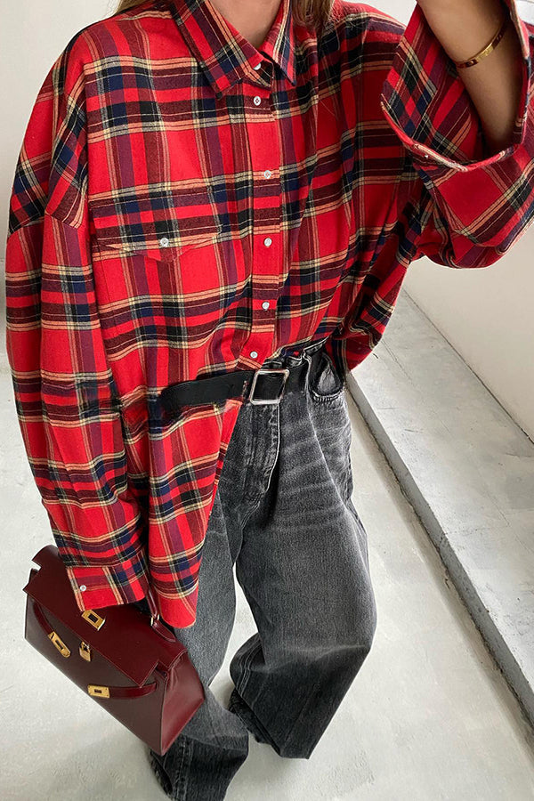 Vintage Plaid Patchwork Pocket Button Coat