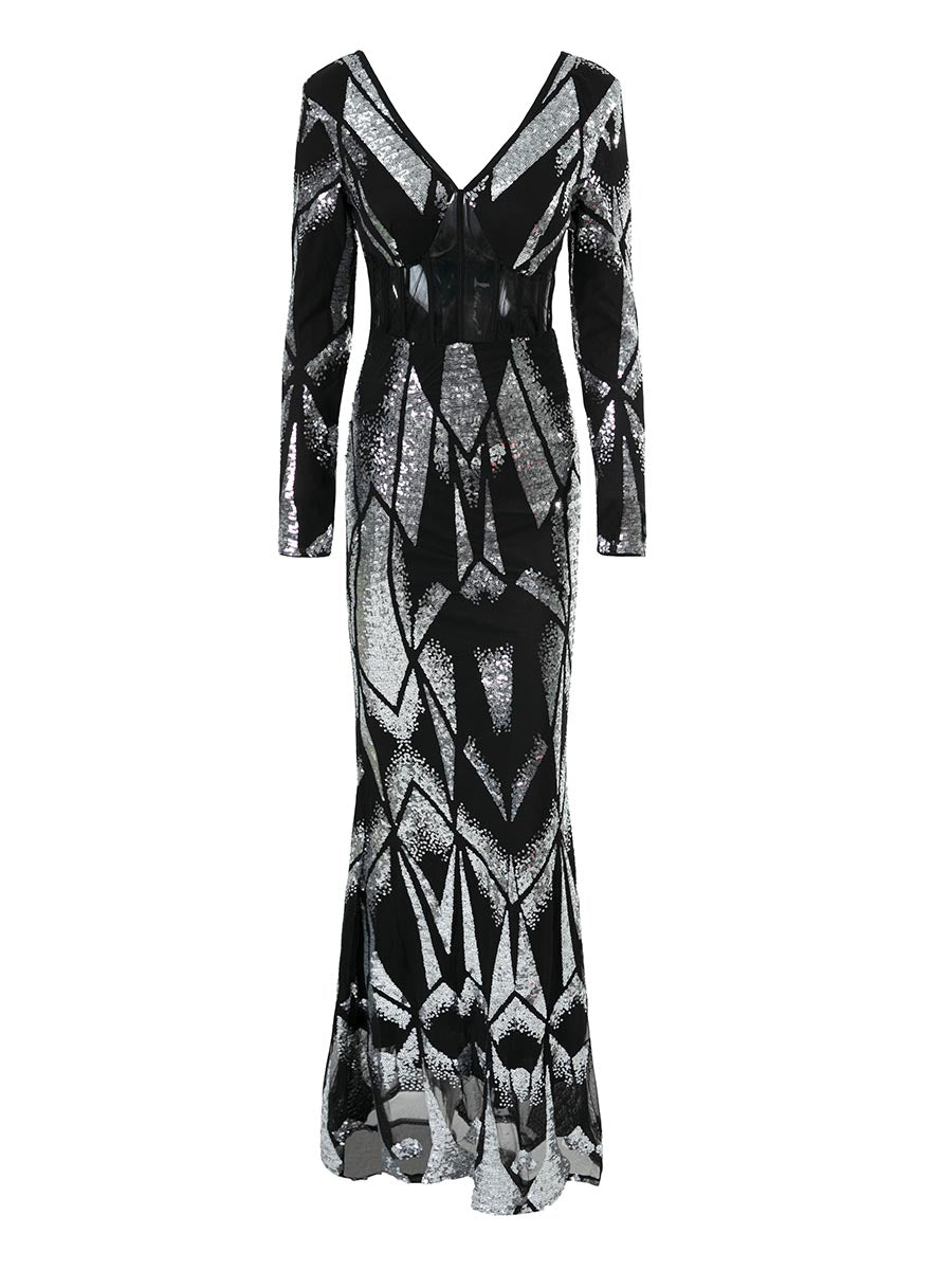 Plus Size Formal Corset Sequin Dress PXJ1572