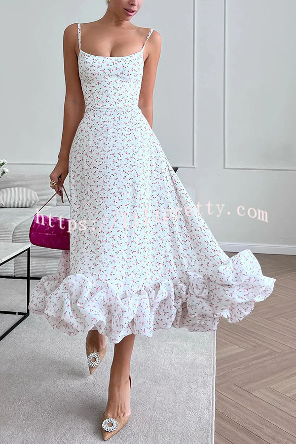 Spotlight Delight Floral Print Flounce Bustier Banquet Party Midi Dress