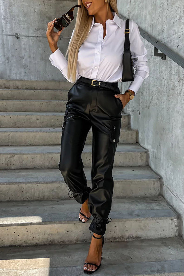 Ralph High Rise Pocket Belt Lace Up Leather Pants