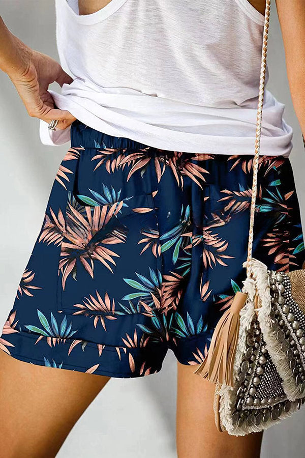 Into Bliss Printed Drawstring Elastic Waist Pocket Shorts