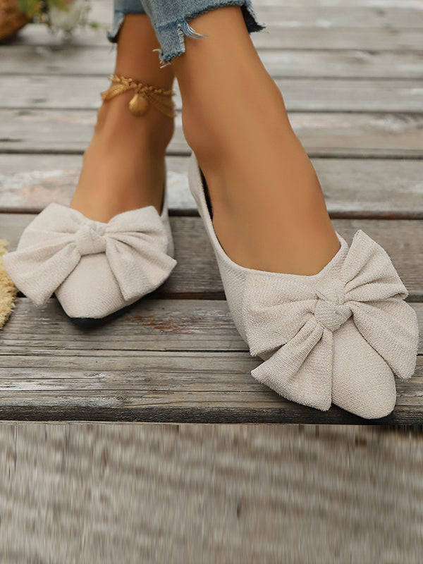 Bowknot Pleated Pointed-Toe Shallow Cut Split-Joint Flat Shoes