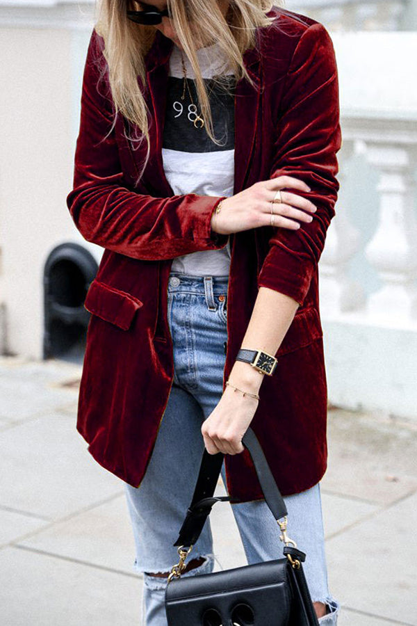 Eye Catching Street Style Velvet Blazer