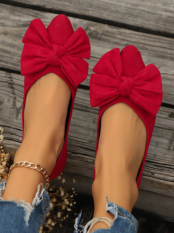 Bowknot Pleated Pointed-Toe Shallow Cut Split-Joint Flat Shoes