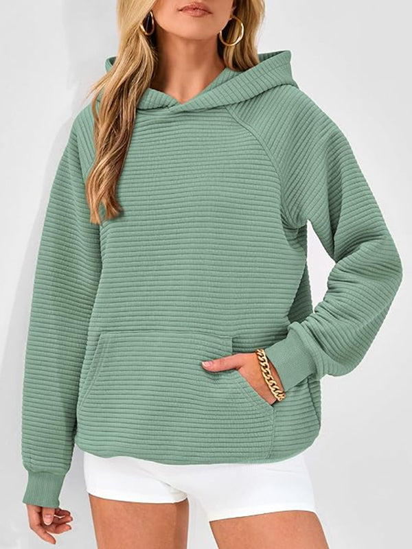 Hooded Long Sleeves Pockets Solid Color Split-Joint Hoodies Tops