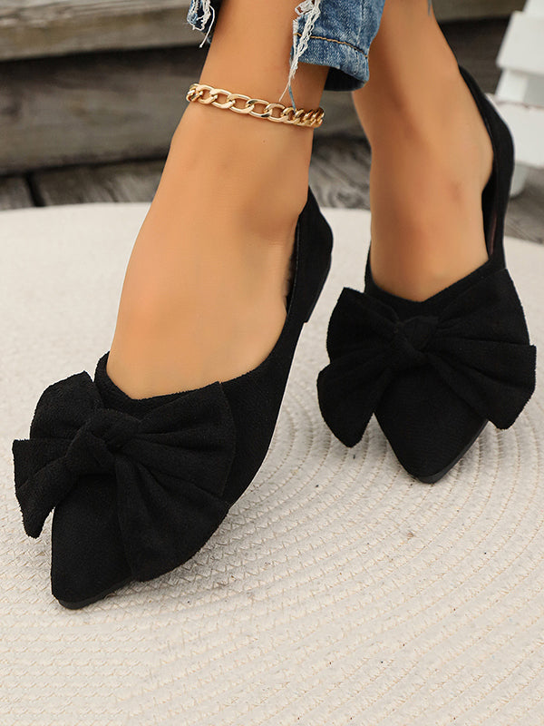 Bowknot Pleated Pointed-Toe Shallow Cut Split-Joint Flat Shoes