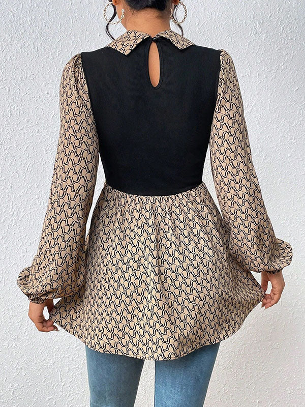 A-Line Long Sleeves Hollow Pleated Split-Joint Lapel Blouses&Shirts Tops