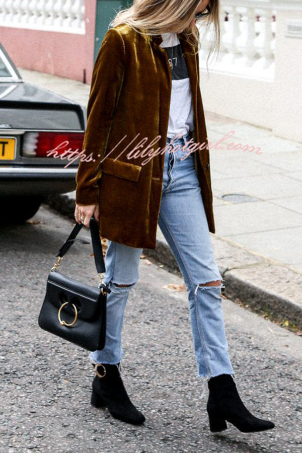 Eye Catching Street Style Velvet Blazer