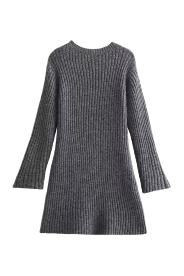 Beautiful Basic Ribbed Knit Long Slit Sleeve Flare Stretch Dress