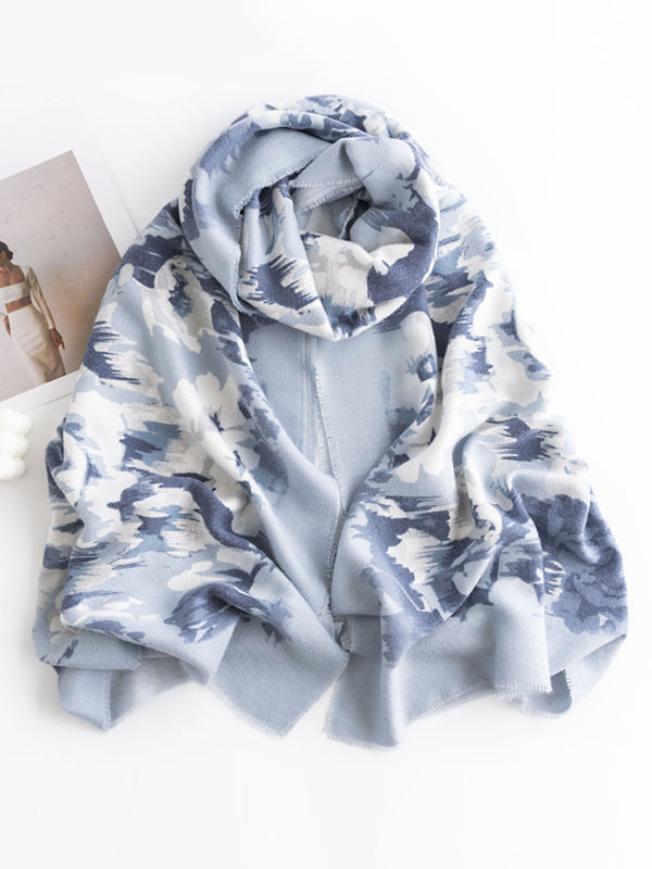 Flower Print Keep Warm Tasseled Shawl&Scarf