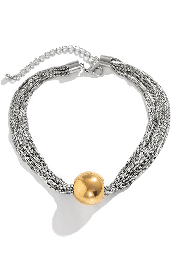 Geometric Ball Multi-layer Chain Stacked Simple Necklace