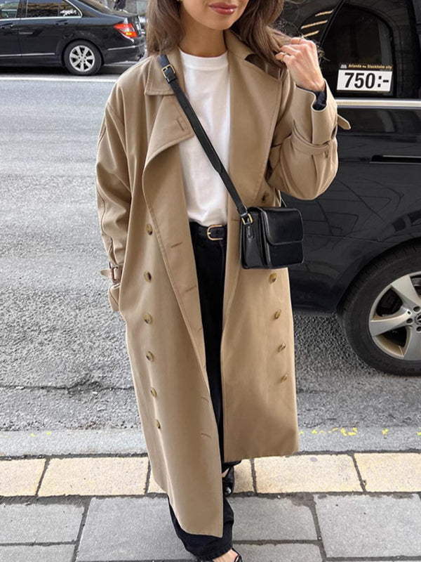 Long Sleeves Loose Split-Joint Lapel Outerwear Trench Coats