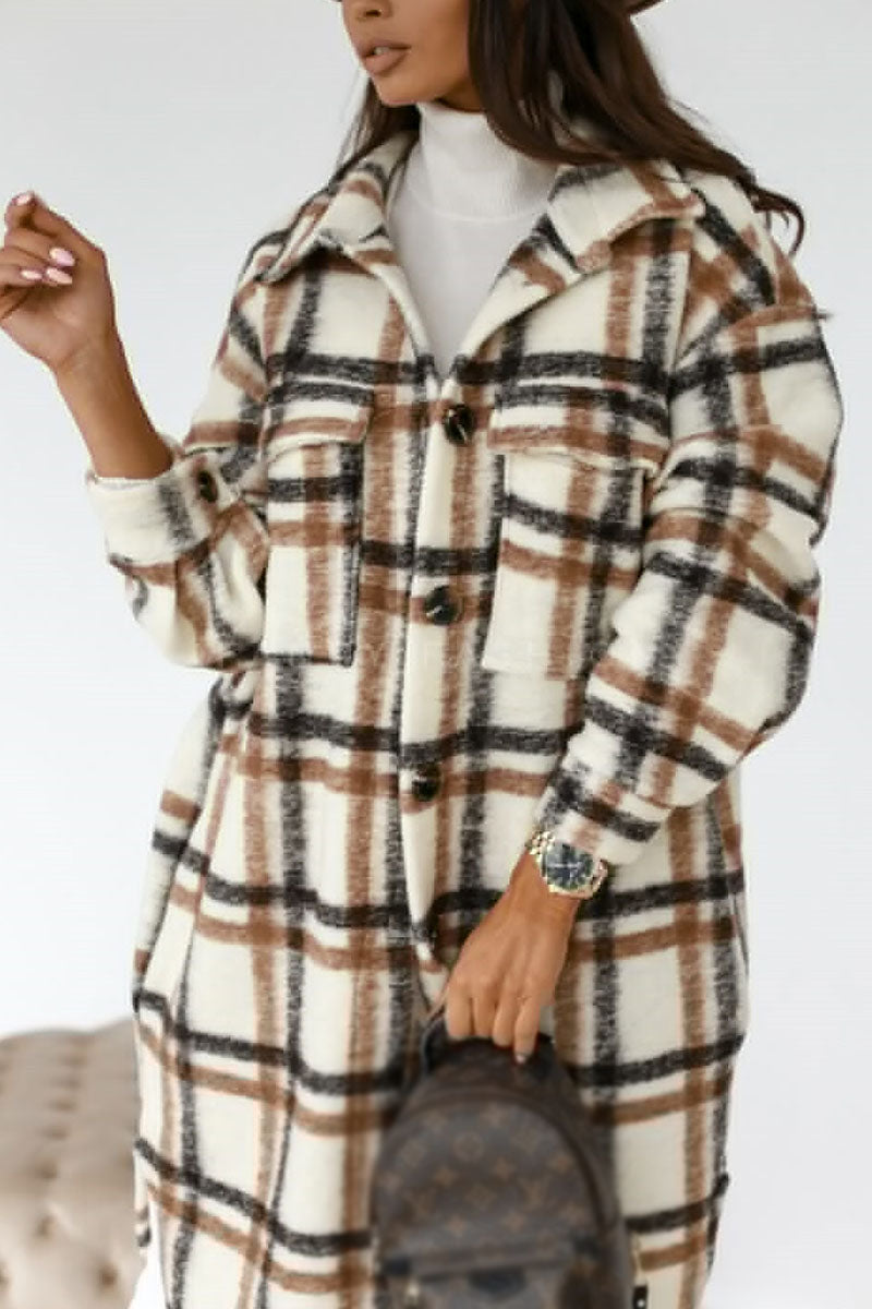 Fashion Street Plaid Patchwork Turndown Collar Outerwear