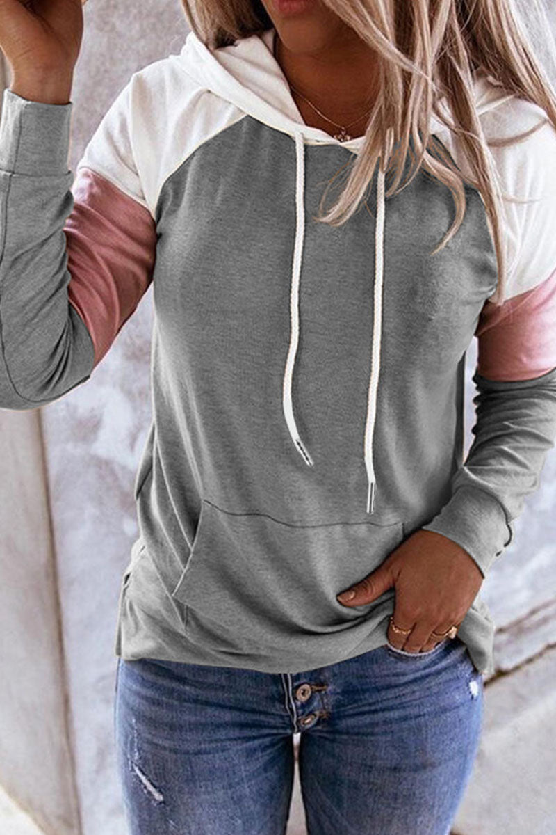 Fashion Casual Solid Patchwork Hooded Collar Tops(12 Colors)