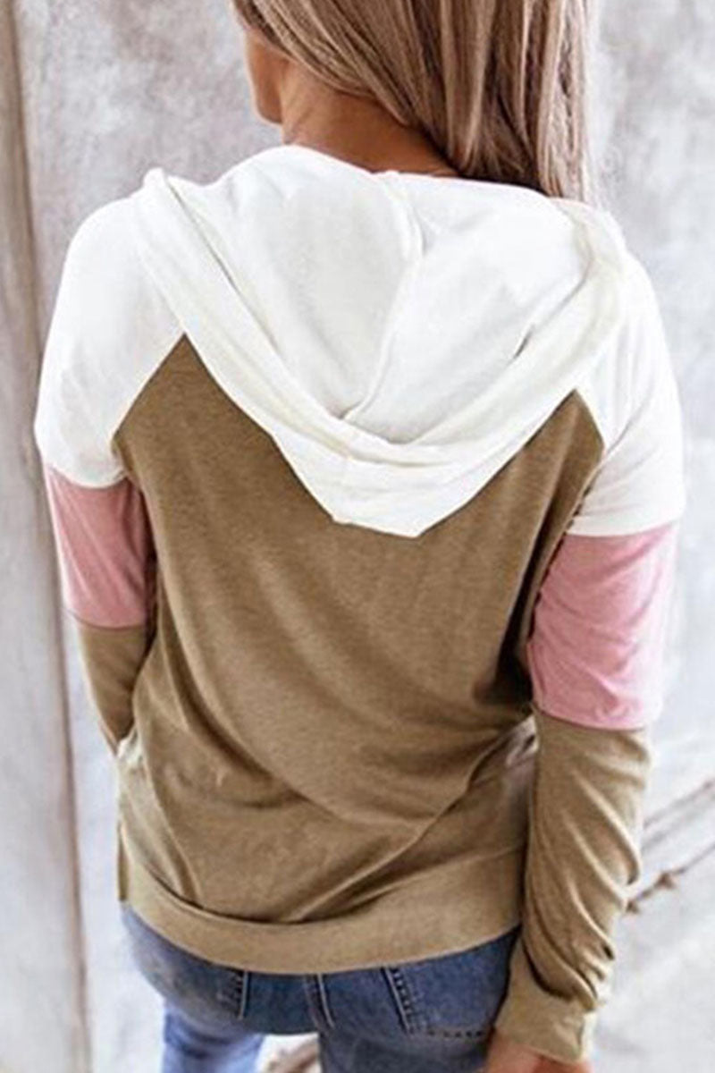 Fashion Casual Solid Patchwork Hooded Collar Tops(12 Colors)