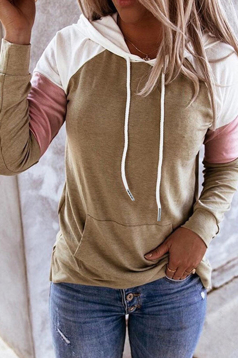 Fashion Casual Solid Patchwork Hooded Collar Tops(12 Colors)