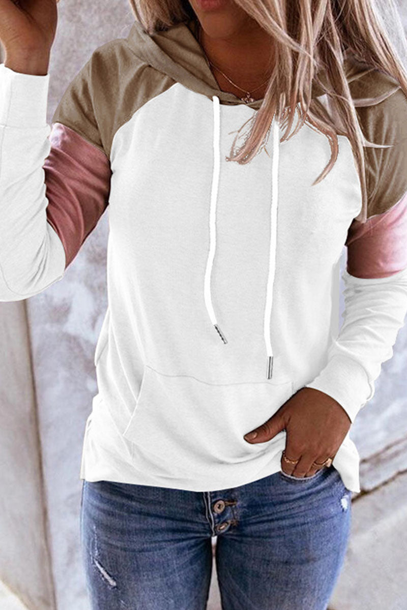 Fashion Casual Solid Patchwork Hooded Collar Tops(12 Colors)