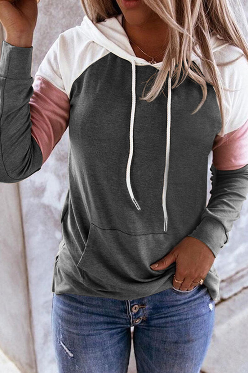 Fashion Casual Solid Patchwork Hooded Collar Tops(12 Colors)