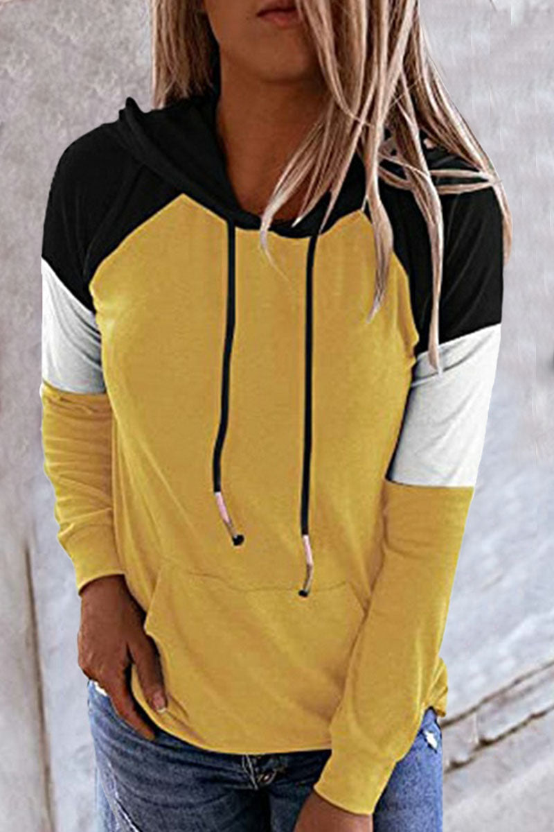 Fashion Casual Solid Patchwork Hooded Collar Tops(12 Colors)