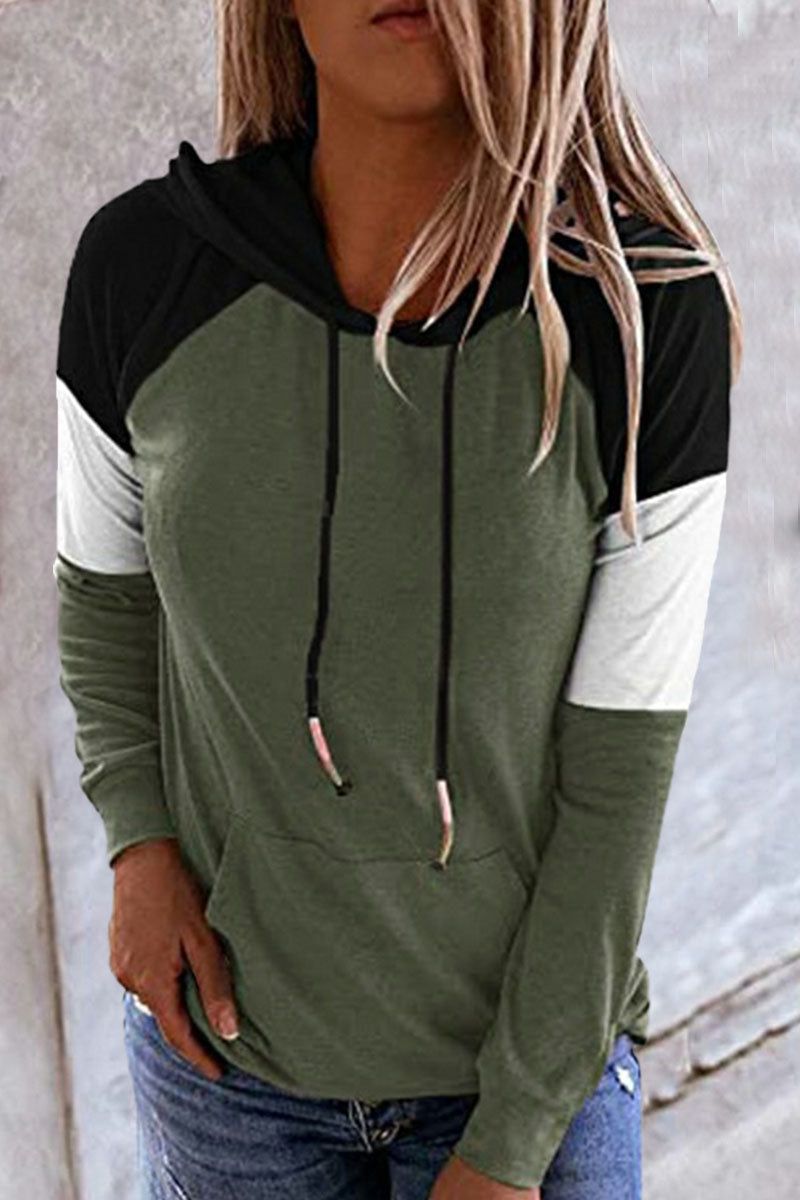 Fashion Casual Solid Patchwork Hooded Collar Tops(12 Colors)