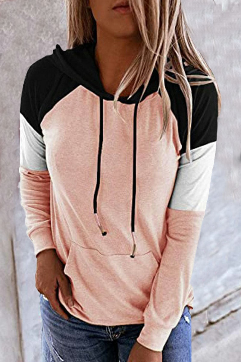 Fashion Casual Solid Patchwork Hooded Collar Tops(12 Colors)