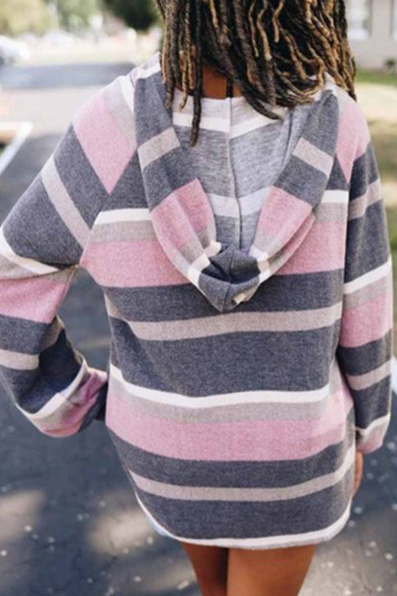 Fashion Casual Striped Patchwork V Neck Tops