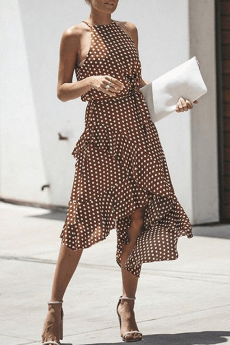 Fashion Street Dot Patchwork O Neck Irregular Dresses