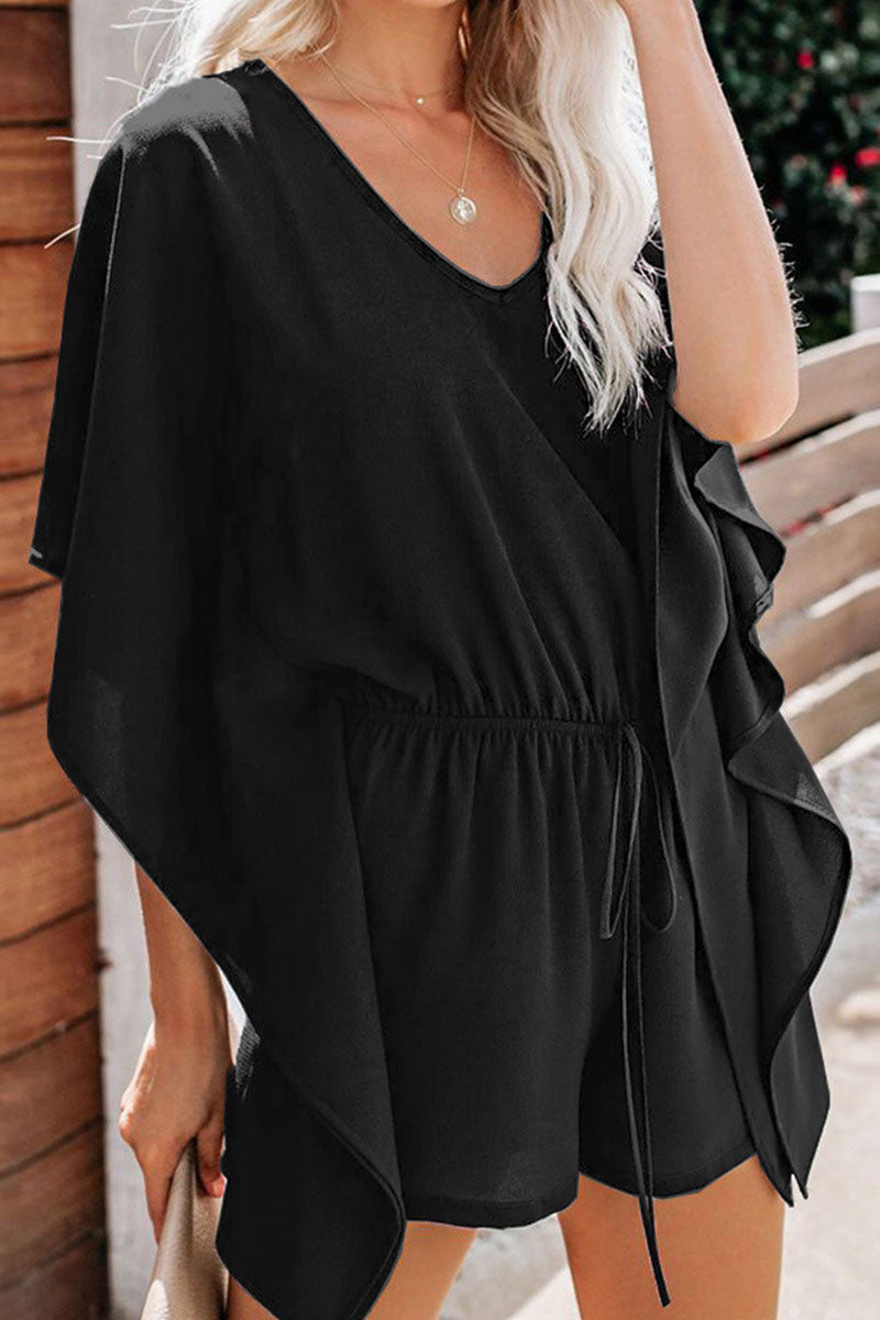 Fashion Casual Solid Frenulum V Neck Loose Jumpsuits(5 Colors)