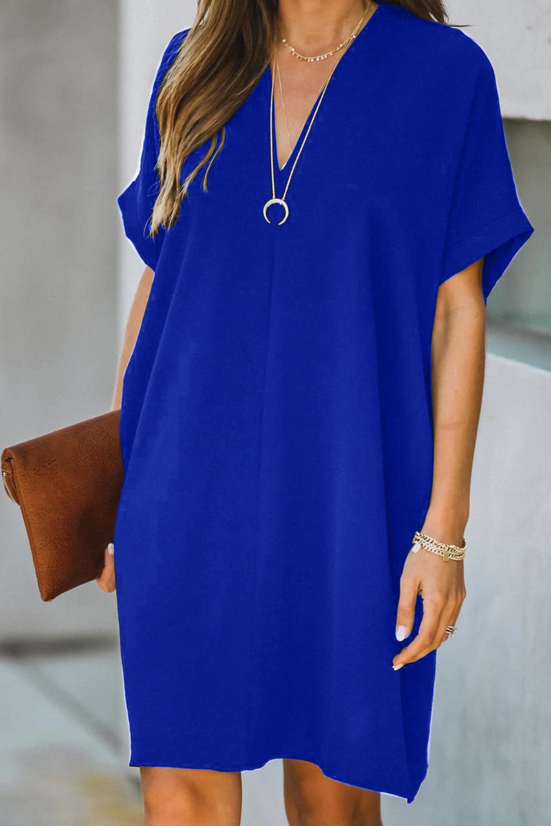 Casual Solid Patchwork V Neck Straight Dresses(3 Colors)