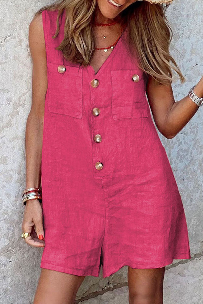 Fashion Casual Solid Patchwork V Neck Loose Jumpsuits(4 Colors)