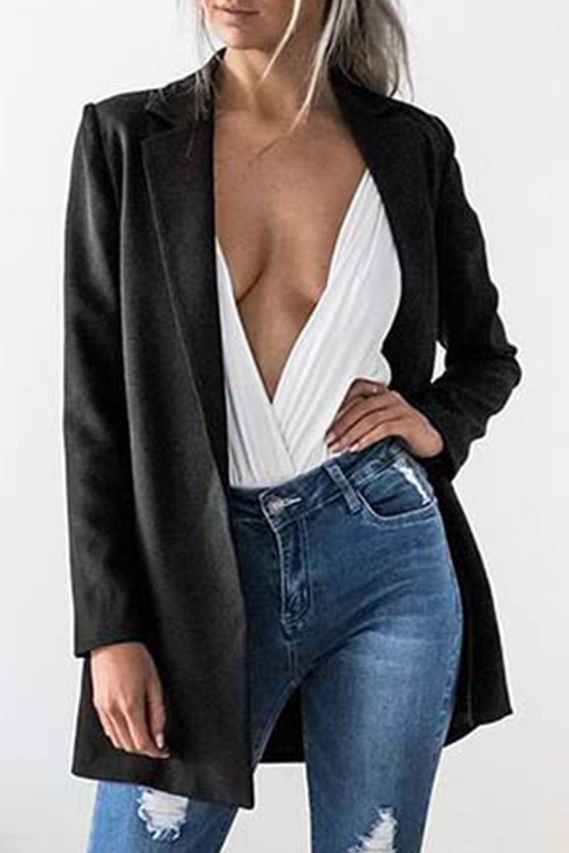 Casual Solid Patchwork Turn-back Collar Outerwear