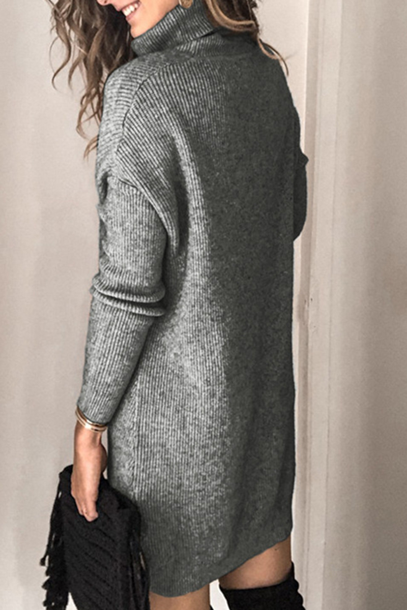 Casual Solid Patchwork Turtleneck Straight Dresses