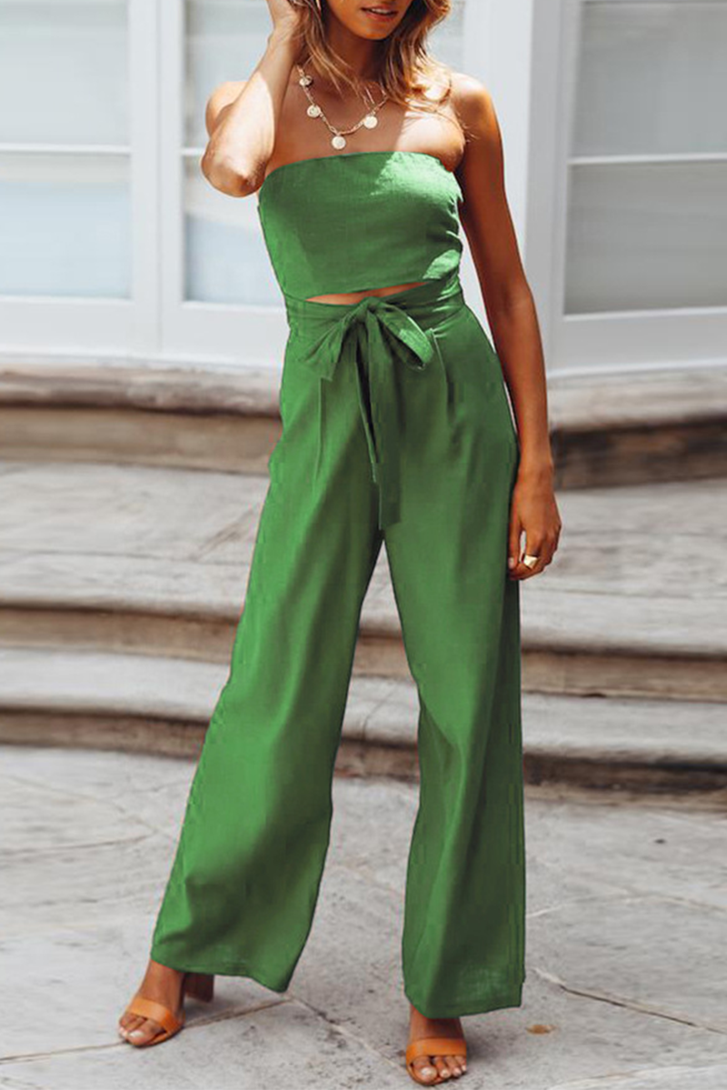 Casual Solid Patchwork Strapless Straight Jumpsuits