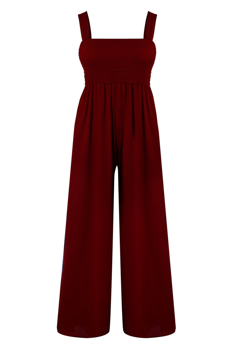 Casual Solid Patchwork Square Collar Straight Jumpsuits(4 Colors)