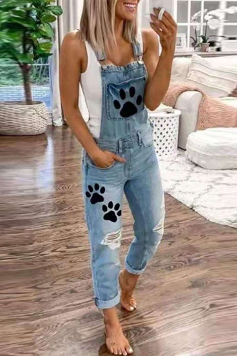 Casual Print Split Joint Square Collar Harlan Jumpsuits