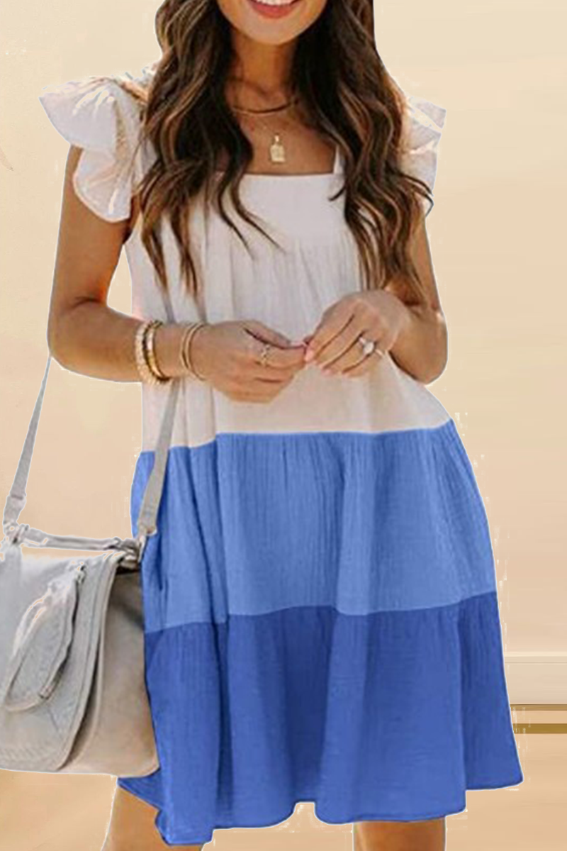 Casual Solid Split Joint Square Collar Cake Skirt Dresses