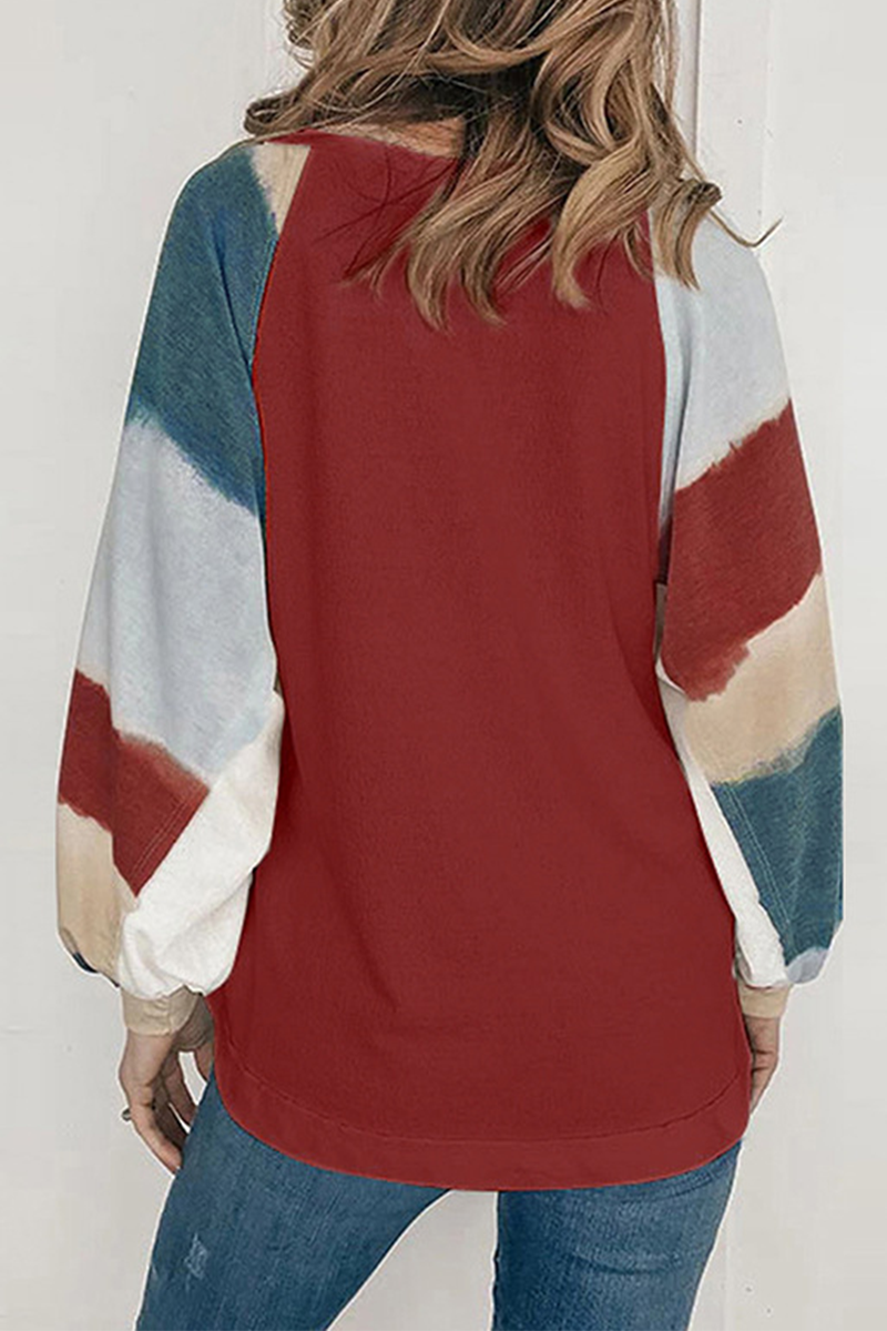 Casual Solid Patchwork O Neck Tops(4 Colors)