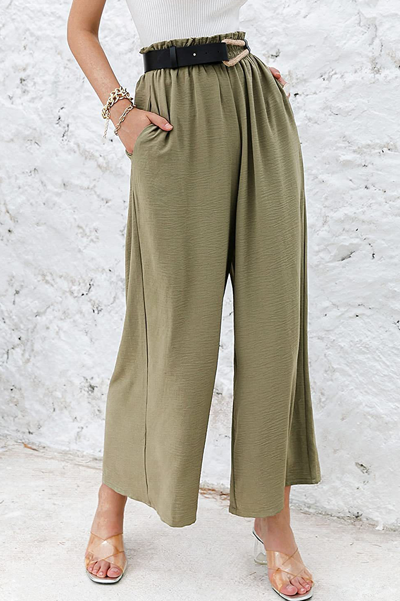 Fashion Solid Split Joint Loose High Waist Wide Leg Solid Color Bottoms