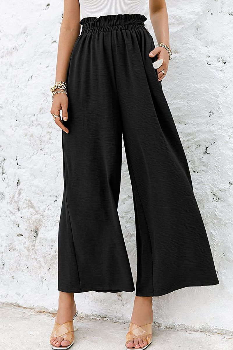 Fashion Solid Split Joint Loose High Waist Wide Leg Solid Color Bottoms