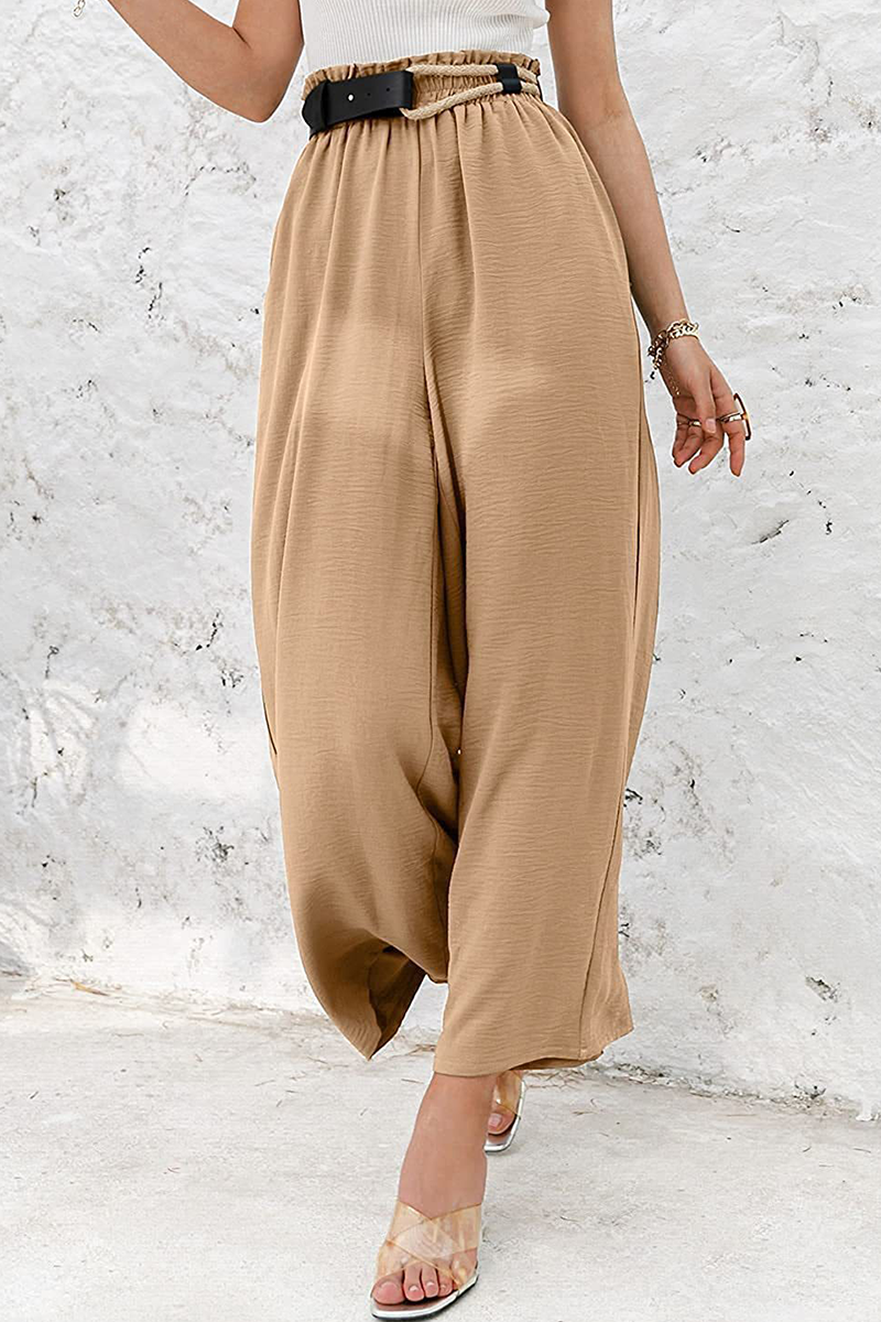 Fashion Solid Split Joint Loose High Waist Wide Leg Solid Color Bottoms