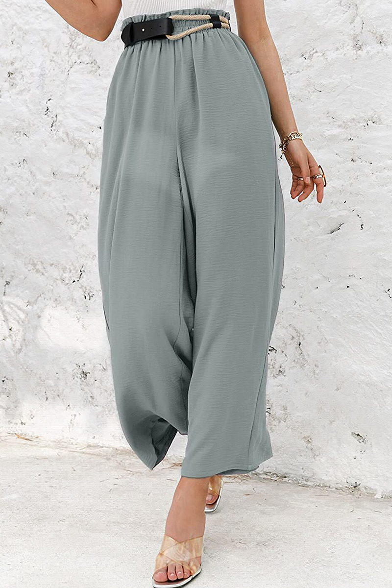 Fashion Solid Split Joint Loose High Waist Wide Leg Solid Color Bottoms